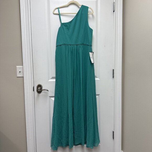 Adrianna Papell Women's Size 16 Green Chiffon One Shoulder Formal Gown Dress New - Picture 6 of 10